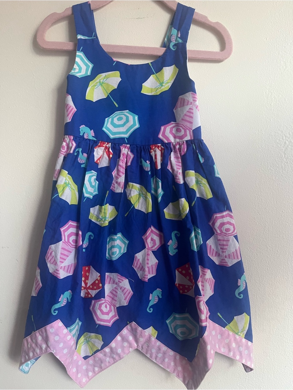 No ir Jean Girls' Blue Beach Umbrella Print Sundress 2T